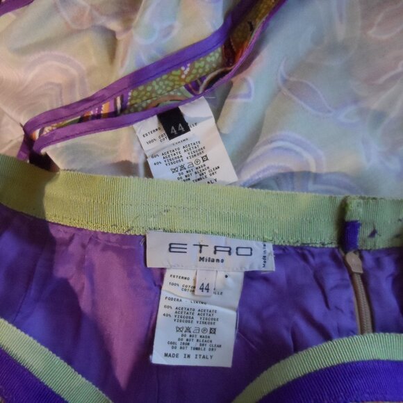 Etro Beige/Green Multi Color Paisley Print Skirt Suit Size IT 44- US 8 - Picture 16 of 16